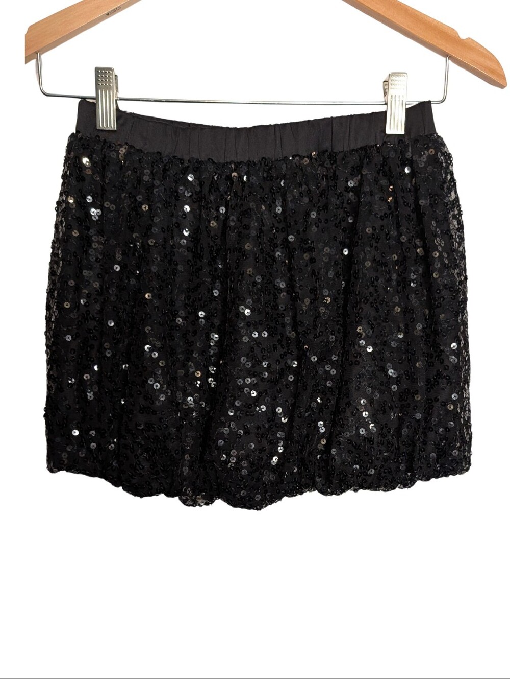 Girl's Black Bubble Hem Sequin Mini Skirt. Size 10/12